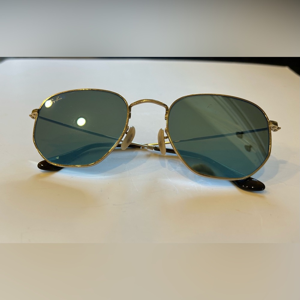 RAY BAN HEXAGONAL GOLD w/ BLUE SUNGLASSES
